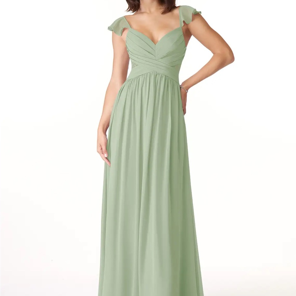AZAZIE Lissa | Dusty Sage | A-Line Lace Chiffon | Sz 10